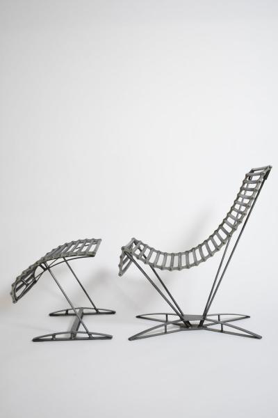 Rocking Chaine lounge chair and footrest by J M Mouligne 1990s 
