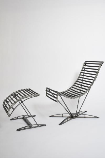  Rocking Chaine lounge chair and footrest by J M Mouligne 1990s 