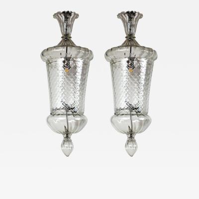  Seguso Pair Of Large Venetian Crystal Lanterns By Seguso