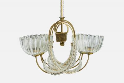 Seguso Seguso Vetri d Arte Seguso Attribution Chandelier with Brass and Glass Italy 1940s