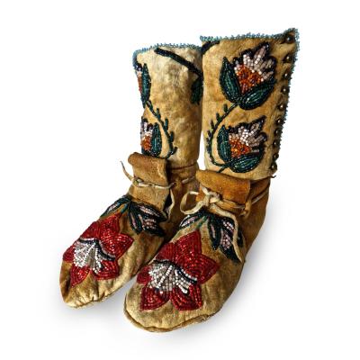  Shoshone Indians Pair of Plateau Beaded Childs High Top Moccasins circa 1890