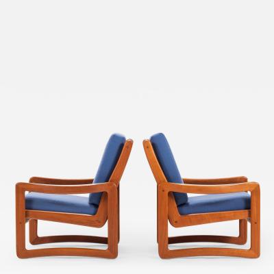  Sun Cabinet Set of Two 2 Solid Teak Danish Modern Lounge Chairs c 1980s