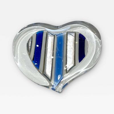 V v Glass Bespoke Italian Crystal Cobalt Blue Silver Murano Glass Heart Shaped Paperweight