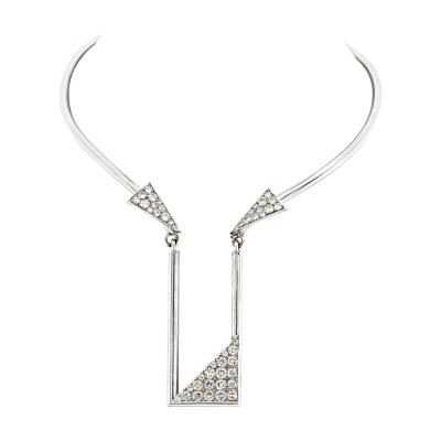 14K WHITE GOLD GEOMETRICAL COLLAR NECKLACE