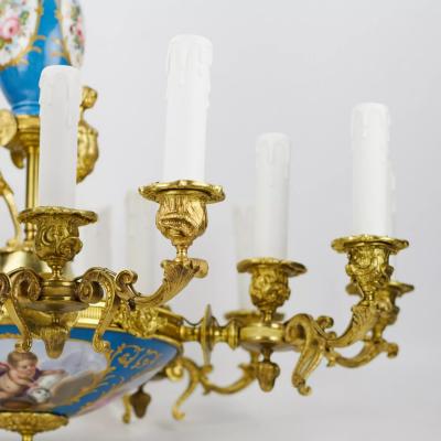15 Light Gilt Bronze And Painted Porcelain Chandelier In The Louis XVI Style