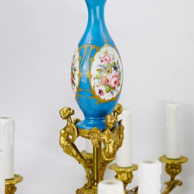 15 Light Gilt Bronze And Painted Porcelain Chandelier In The Louis XVI Style
