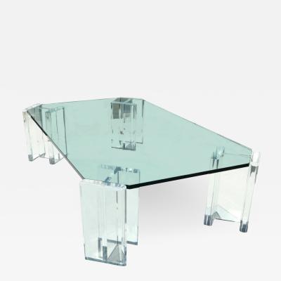 1970s Modern Hollywood Regency Contemporary Lucite Glass Top Coffee Table