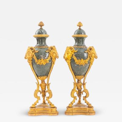 19th Century French Pair Gilt Bronze Rouge Marble Garnitures Urns