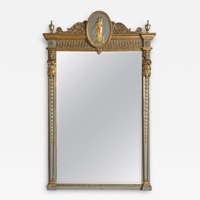 19th Century French Parcel Gilt Painted Swedish Beveled Mirror Carved Figures
