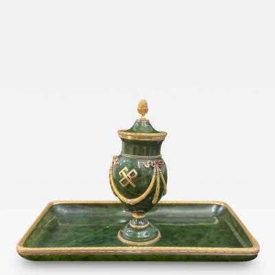 20th Century Russian 56 Two Colour Gold Mounted On Nephrite Inkstand c 1910