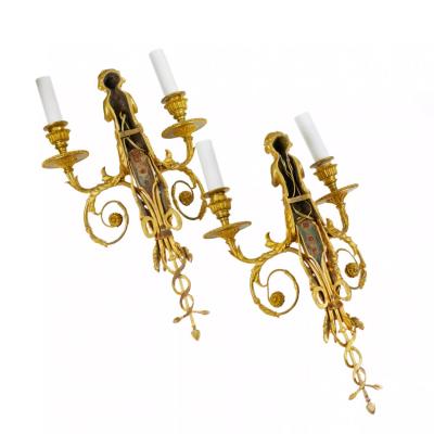 A Pair Of French Gilt Bronze Two Light Wall Appliques In The Louis XVI Style 