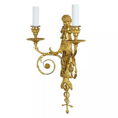 A Pair Of French Gilt Bronze Two Light Wall Appliques In The Louis XVI Style 