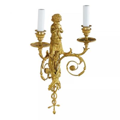 A Pair Of French Gilt Bronze Two Light Wall Appliques In The Louis XVI Style 