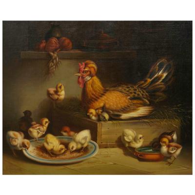 ANDREA CHERUBINI Hen and Chicks 1867 Andrea Cherubini Italian 1833 1905 
