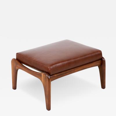Adrian Pearsall Adrian Pearsall Cognac Leather Sculpted Walnut Ottoman for Craft Associates