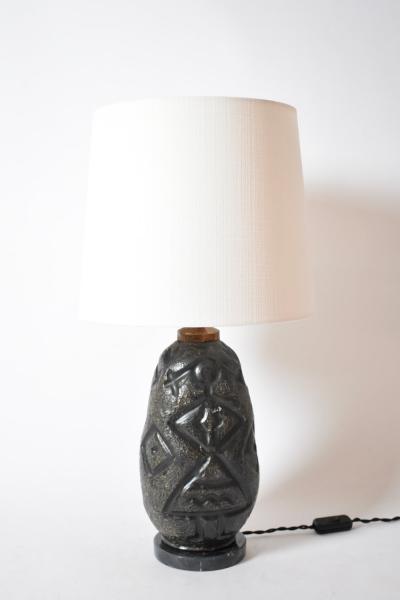 Africanist black ceramic lamp 1960s 
