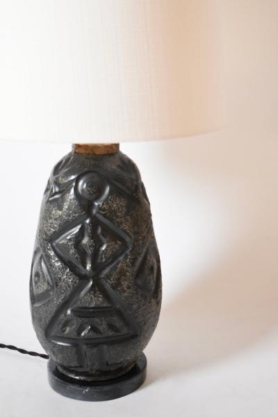 Africanist black ceramic lamp 1960s 