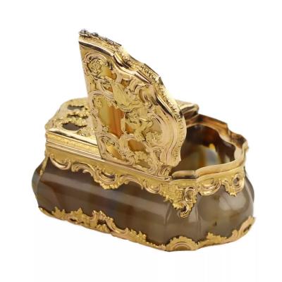 Agate Snuffbox With Two Compartments In A Gold Mount Germany Dresden