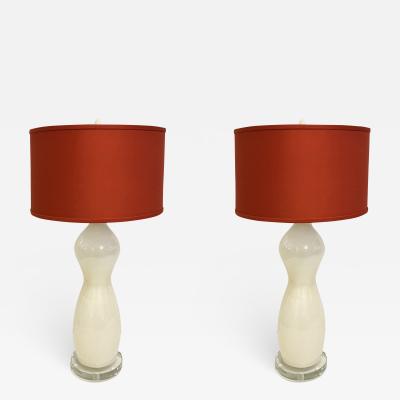 Alberto Dona Italian Modern Pair of Cream Ivory Gold Silhouette Lamps with Terracotta shades