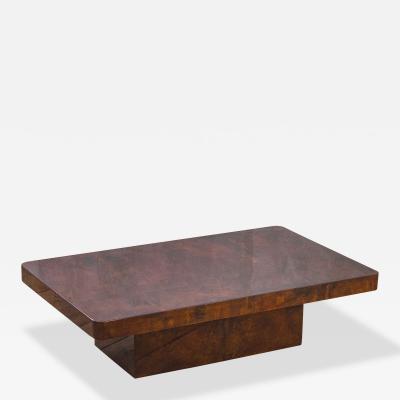 Aldo Tura Aldo Tura Low Coffee Table in Wood and Parchment 70s