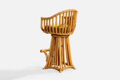 American Designer Counter Stools with Bamboo Rattan and Velvet USA 1970s