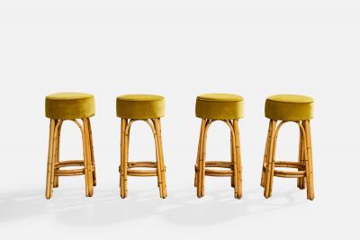 American Designer Counter Stools with Bamboo and Velvet USA 1950s
