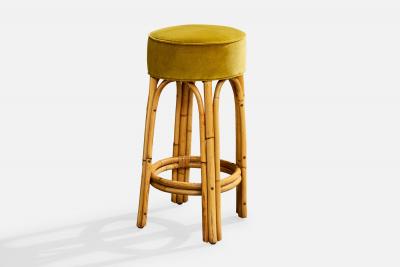 American Designer Counter Stools with Bamboo and Velvet USA 1950s