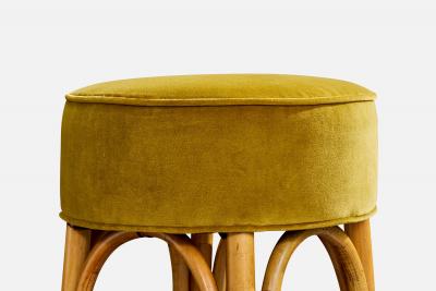 American Designer Counter Stools with Bamboo and Velvet USA 1950s