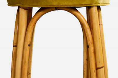 American Designer Counter Stools with Bamboo and Velvet USA 1950s