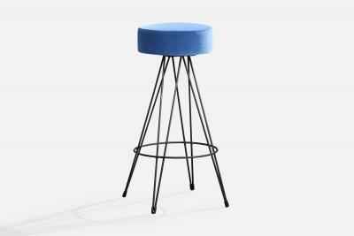 American Designer Counter Stools with Iron and Velvet USA 1950s