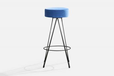 American Designer Counter Stools with Iron and Velvet USA 1950s
