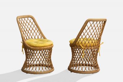 American Designer Dining Room Chairs with Bamboo Rattan and Fabric USA 1970s