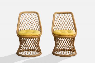 American Designer Dining Room Chairs with Bamboo Rattan and Fabric USA 1970s