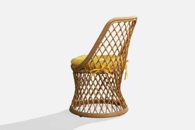 American Designer Dining Room Chairs with Bamboo Rattan and Fabric USA 1970s