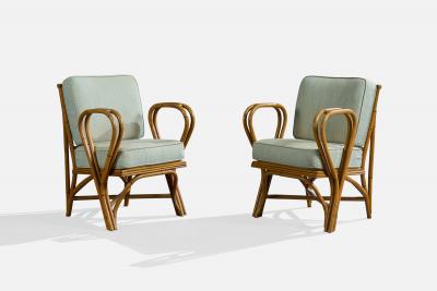American Designer Lounge Chair with Bamboo and Fabric USA 1970s