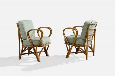 American Designer Lounge Chair with Bamboo and Fabric USA 1970s