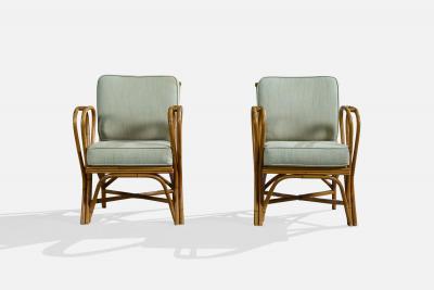 American Designer Lounge Chair with Bamboo and Fabric USA 1970s