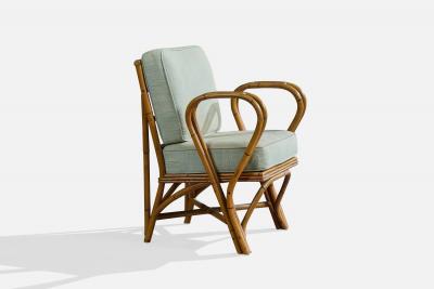 American Designer Lounge Chair with Bamboo and Fabric USA 1970s