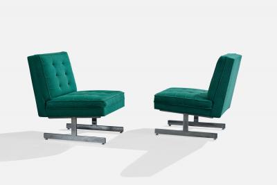 American Designer Lounge Chairs with Fabric and Chrome USA 1970s