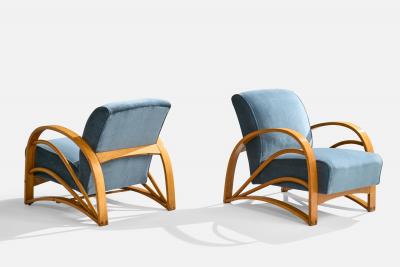 American Designer Lounge Chairs with Oak and Mohair USA 1950s