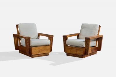 American Designer Lounge Chairs with Wood and Fabric USA 1950s