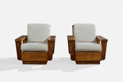 American Designer Lounge Chairs with Wood and Fabric USA 1950s