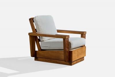 American Designer Lounge Chairs with Wood and Fabric USA 1950s