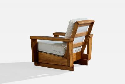 American Designer Lounge Chairs with Wood and Fabric USA 1950s