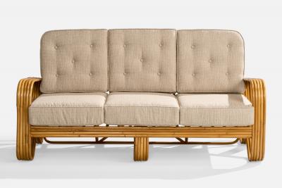 American Designer Sofa with Bamboo and Fabric USA 1970s