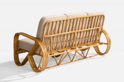 American Designer Sofa with Bamboo and Fabric USA 1970s