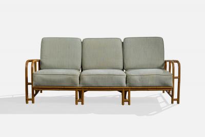 American Designer Sofa with Bamboo and Fabric USA 1970s