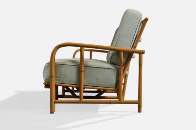 American Designer Sofa with Bamboo and Fabric USA 1970s