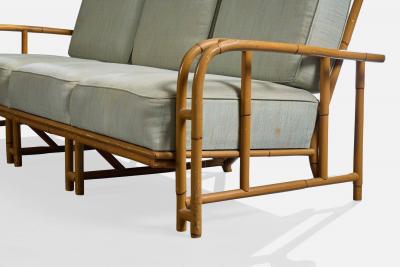 American Designer Sofa with Bamboo and Fabric USA 1970s