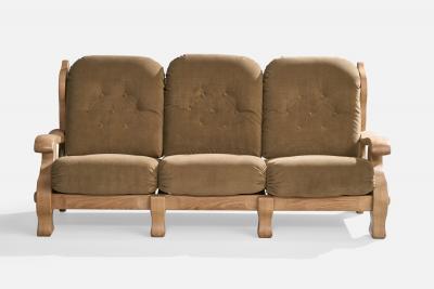 American Designer Sofa with Oak and Velvet USA 1950s